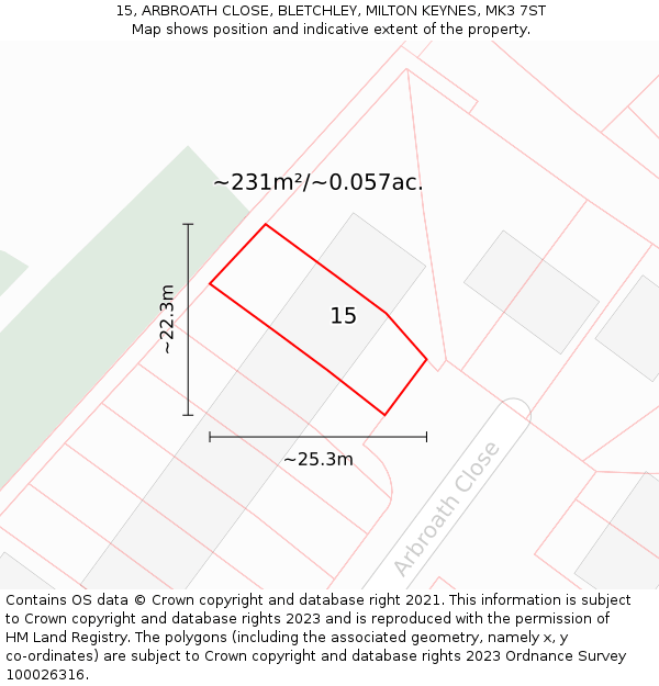 15, ARBROATH CLOSE, BLETCHLEY, MILTON KEYNES, MK3 7ST: Plot and title map