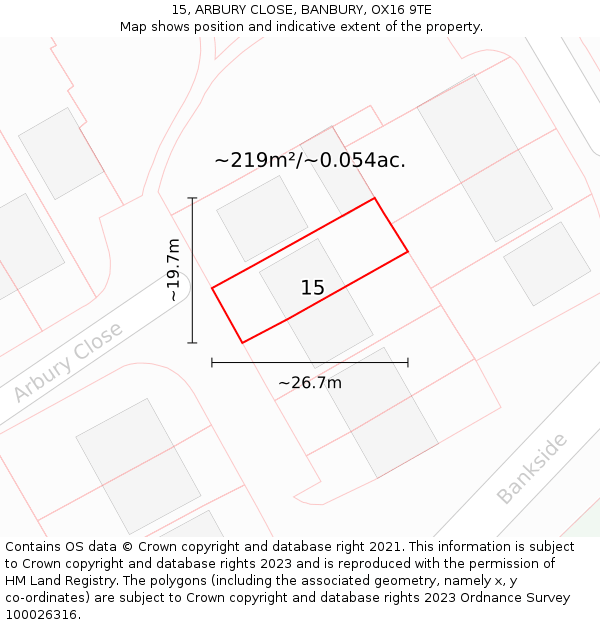 15, ARBURY CLOSE, BANBURY, OX16 9TE: Plot and title map