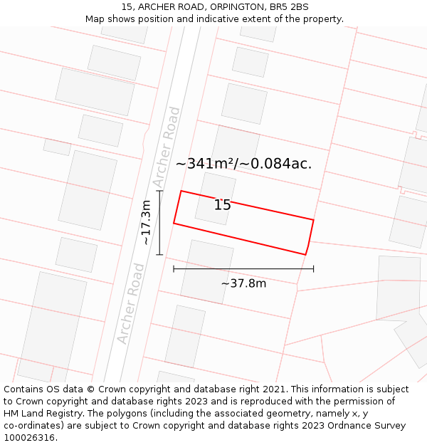 15, ARCHER ROAD, ORPINGTON, BR5 2BS: Plot and title map