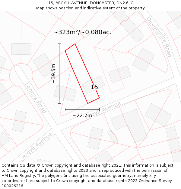 15, ARGYLL AVENUE, DONCASTER, DN2 6LG: Plot and title map