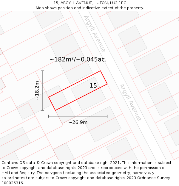 15, ARGYLL AVENUE, LUTON, LU3 1EG: Plot and title map