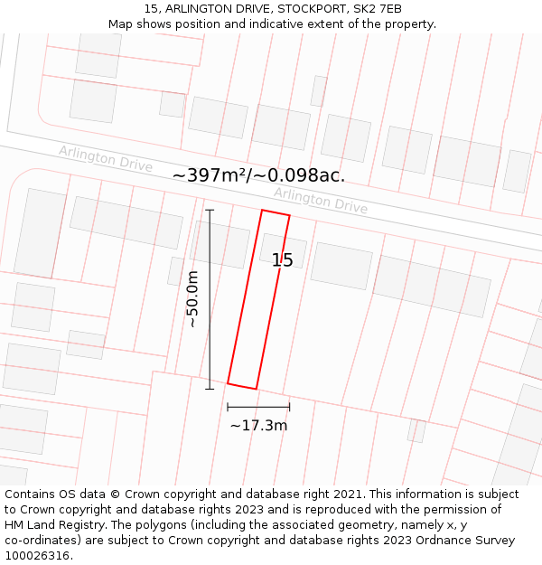 15, ARLINGTON DRIVE, STOCKPORT, SK2 7EB: Plot and title map