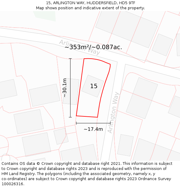 15, ARLINGTON WAY, HUDDERSFIELD, HD5 9TF: Plot and title map