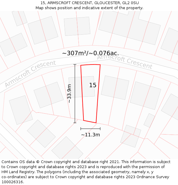 15, ARMSCROFT CRESCENT, GLOUCESTER, GL2 0SU: Plot and title map
