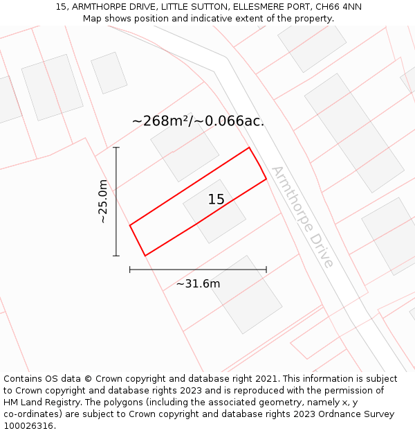 15, ARMTHORPE DRIVE, LITTLE SUTTON, ELLESMERE PORT, CH66 4NN: Plot and title map