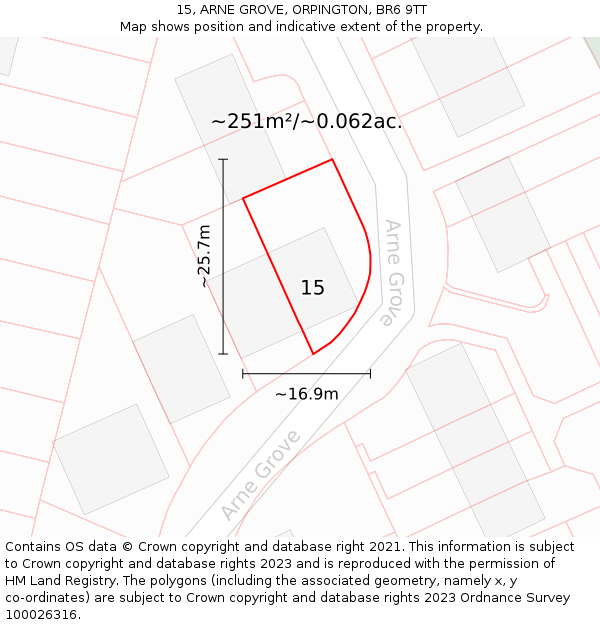 15, ARNE GROVE, ORPINGTON, BR6 9TT: Plot and title map