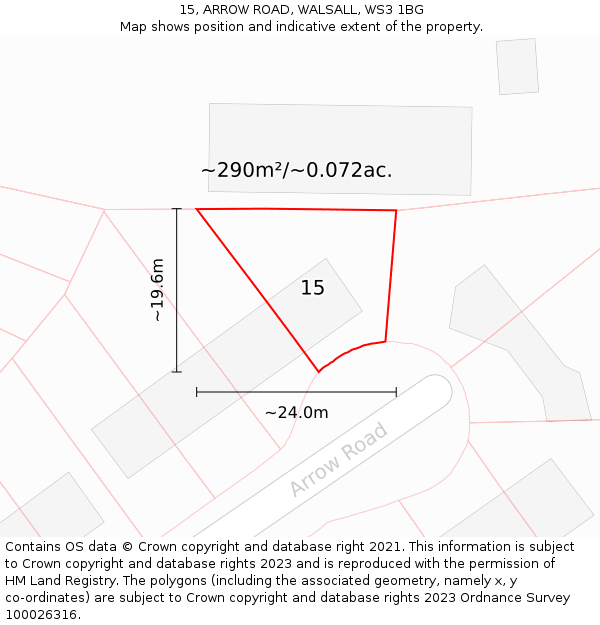 15, ARROW ROAD, WALSALL, WS3 1BG: Plot and title map