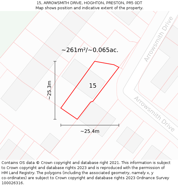 15, ARROWSMITH DRIVE, HOGHTON, PRESTON, PR5 0DT: Plot and title map