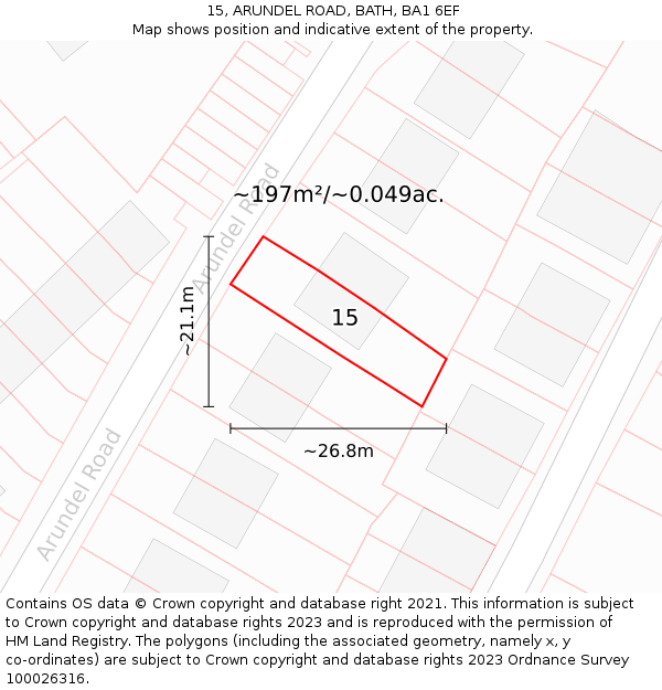 15, ARUNDEL ROAD, BATH, BA1 6EF: Plot and title map