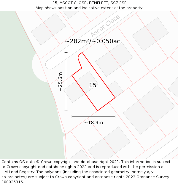 15, ASCOT CLOSE, BENFLEET, SS7 3SF: Plot and title map