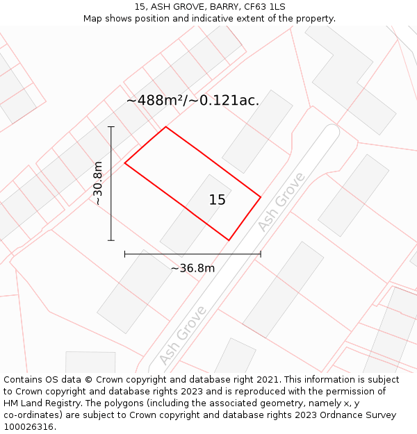 15, ASH GROVE, BARRY, CF63 1LS: Plot and title map