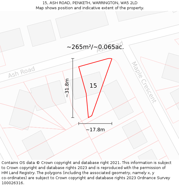 15, ASH ROAD, PENKETH, WARRINGTON, WA5 2LD: Plot and title map