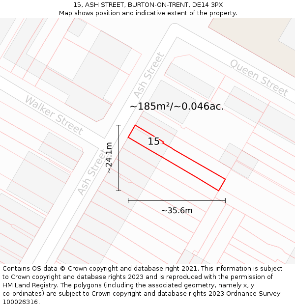 15, ASH STREET, BURTON-ON-TRENT, DE14 3PX: Plot and title map