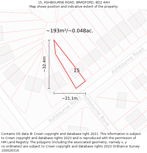 15, ASHBOURNE ROAD, BRADFORD, BD2 4AH: Plot and title map