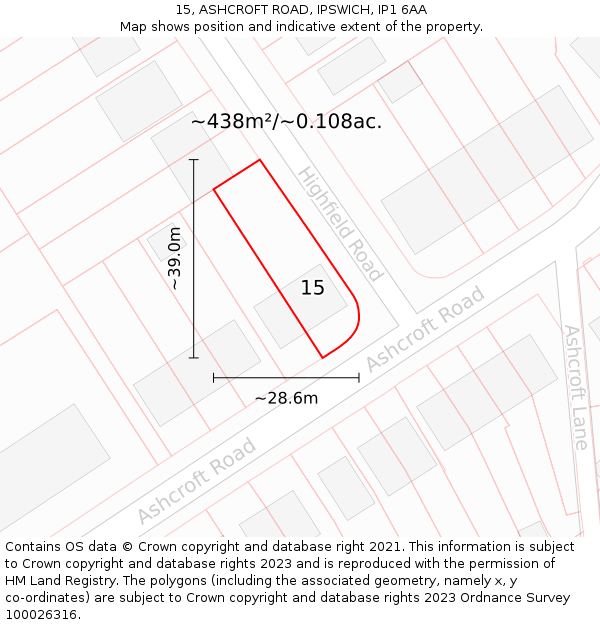 15, ASHCROFT ROAD, IPSWICH, IP1 6AA: Plot and title map