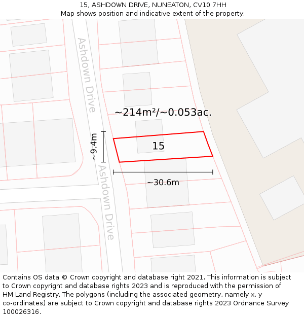 15, ASHDOWN DRIVE, NUNEATON, CV10 7HH: Plot and title map