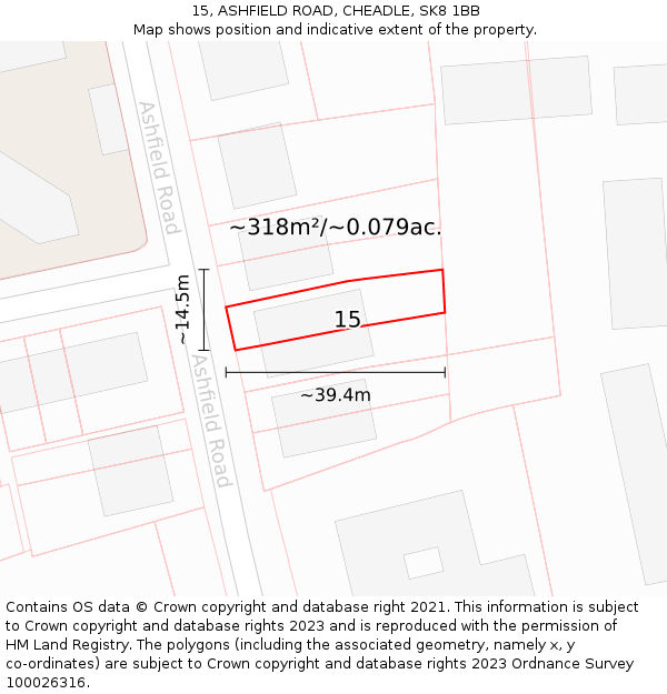 15, ASHFIELD ROAD, CHEADLE, SK8 1BB: Plot and title map