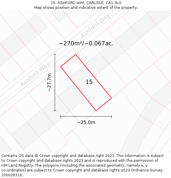 15, ASHFORD WAY, CARLISLE, CA1 3LG: Plot and title map