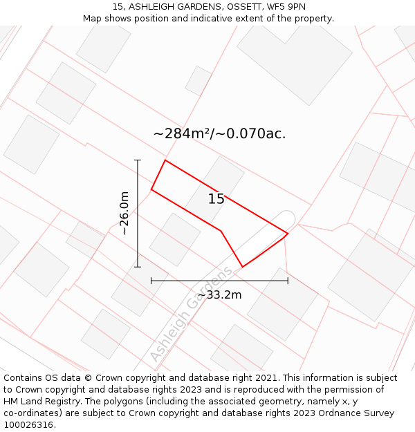 15, ASHLEIGH GARDENS, OSSETT, WF5 9PN: Plot and title map