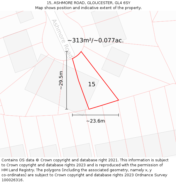 15, ASHMORE ROAD, GLOUCESTER, GL4 6SY: Plot and title map