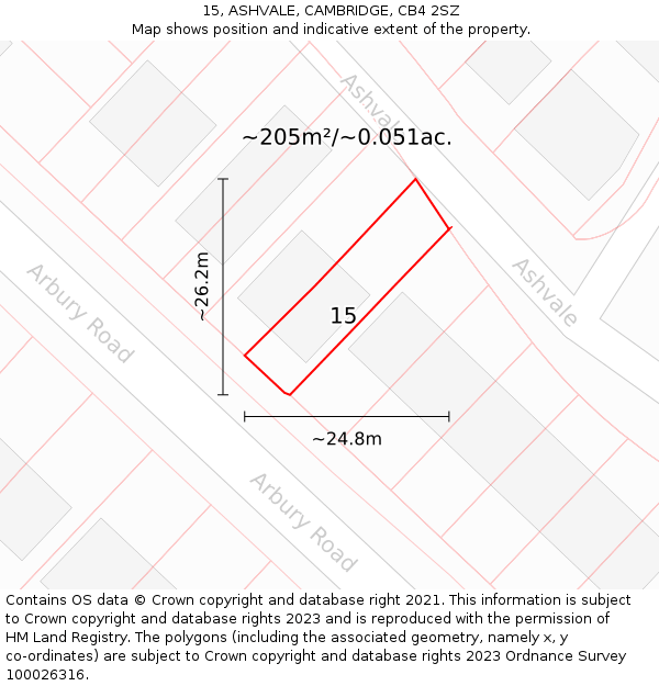 15, ASHVALE, CAMBRIDGE, CB4 2SZ: Plot and title map