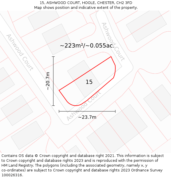 15, ASHWOOD COURT, HOOLE, CHESTER, CH2 3FD: Plot and title map