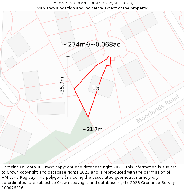 15, ASPEN GROVE, DEWSBURY, WF13 2LQ: Plot and title map