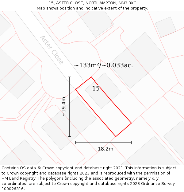 15, ASTER CLOSE, NORTHAMPTON, NN3 3XG: Plot and title map