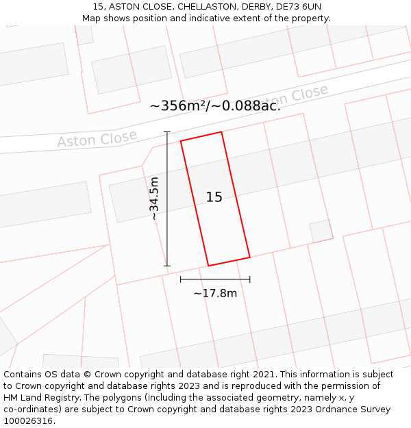 15, ASTON CLOSE, CHELLASTON, DERBY, DE73 6UN: Plot and title map