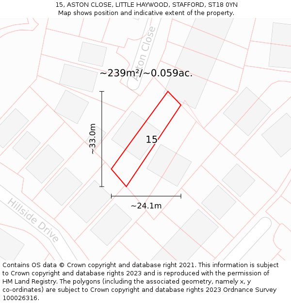 15, ASTON CLOSE, LITTLE HAYWOOD, STAFFORD, ST18 0YN: Plot and title map