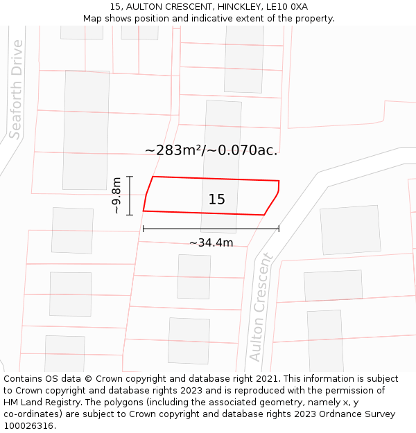 15, AULTON CRESCENT, HINCKLEY, LE10 0XA: Plot and title map