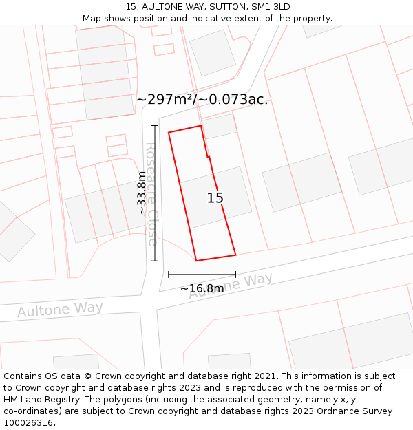 15, AULTONE WAY, SUTTON, SM1 3LD: Plot and title map