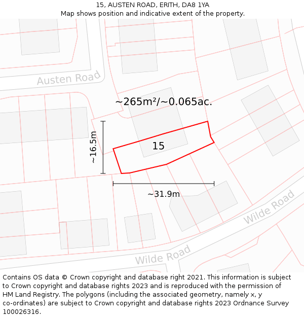 15, AUSTEN ROAD, ERITH, DA8 1YA: Plot and title map