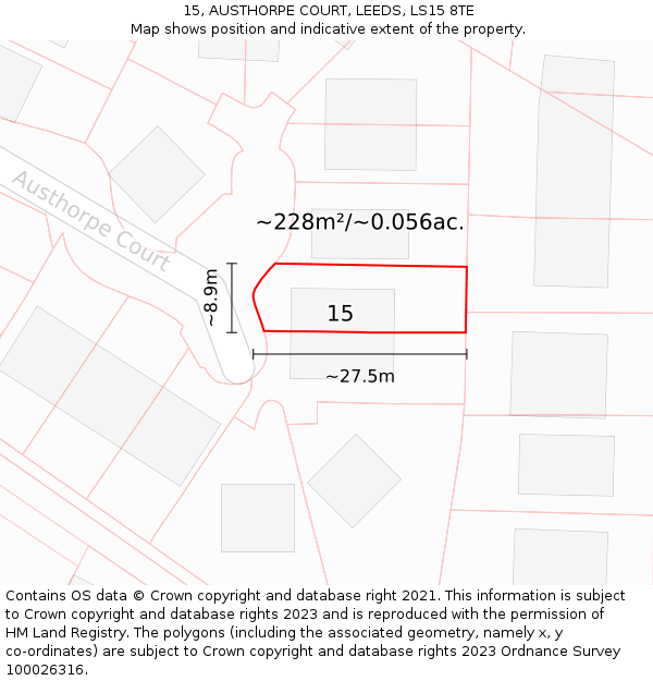 15, AUSTHORPE COURT, LEEDS, LS15 8TE: Plot and title map