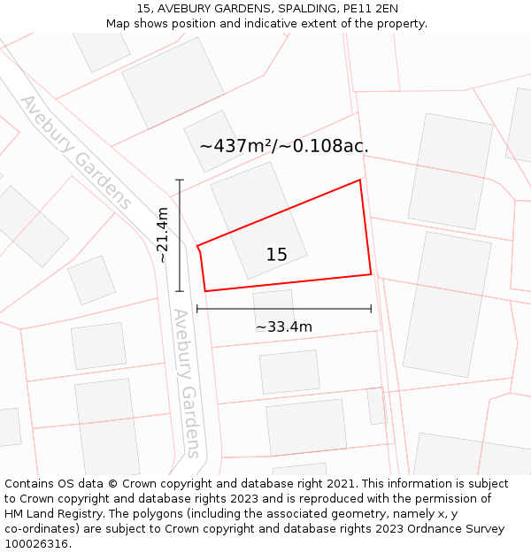15, AVEBURY GARDENS, SPALDING, PE11 2EN: Plot and title map