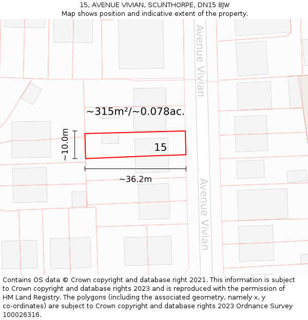 15, AVENUE VIVIAN, SCUNTHORPE, DN15 8JW: Plot and title map