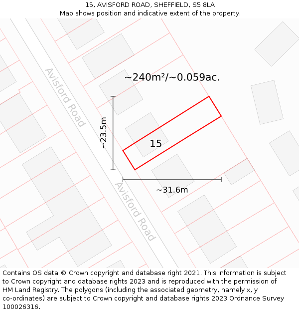 15, AVISFORD ROAD, SHEFFIELD, S5 8LA: Plot and title map