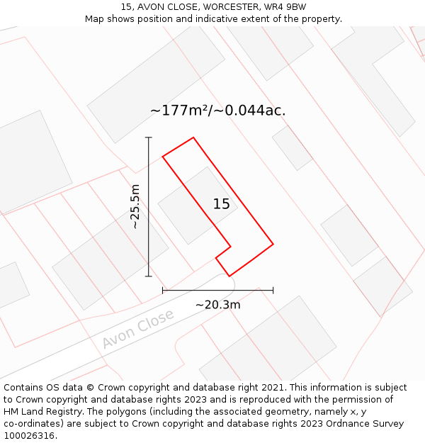 15, AVON CLOSE, WORCESTER, WR4 9BW: Plot and title map