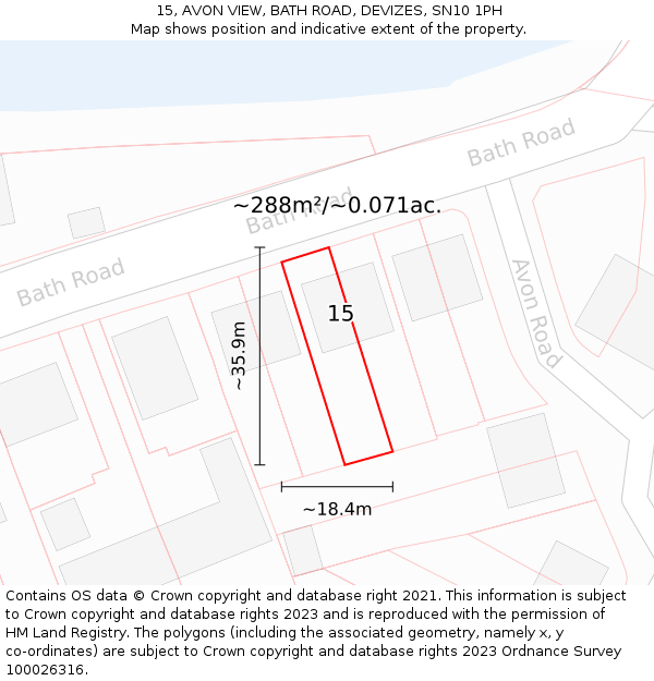 15, AVON VIEW, BATH ROAD, DEVIZES, SN10 1PH: Plot and title map
