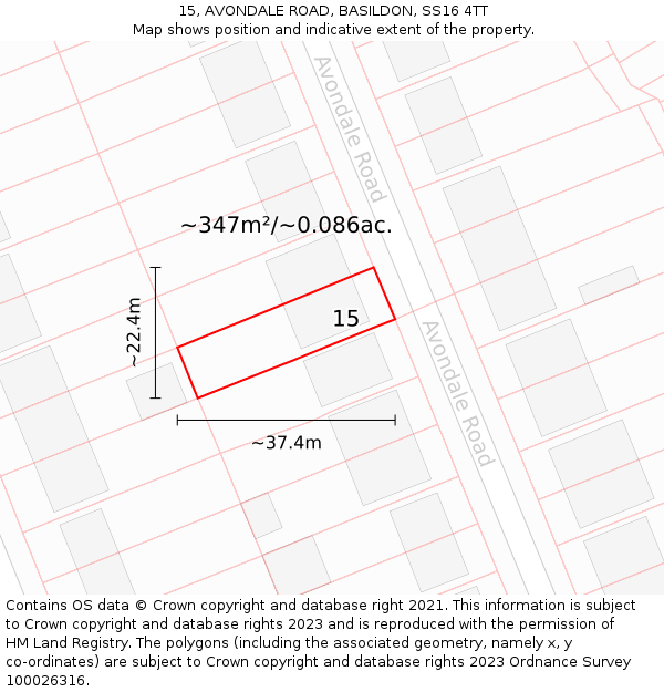 15, AVONDALE ROAD, BASILDON, SS16 4TT: Plot and title map