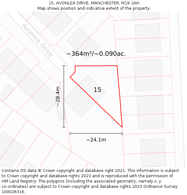 15, AVONLEA DRIVE, MANCHESTER, M19 1AH: Plot and title map