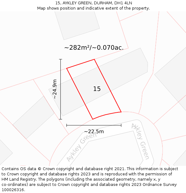15, AYKLEY GREEN, DURHAM, DH1 4LN: Plot and title map