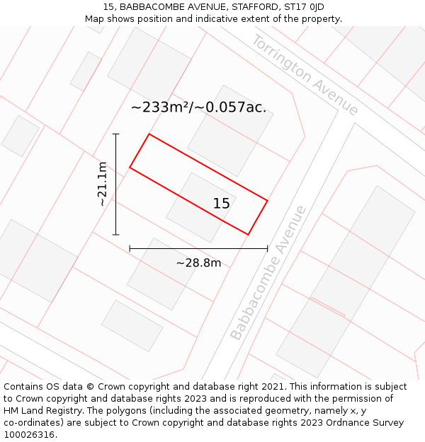 15, BABBACOMBE AVENUE, STAFFORD, ST17 0JD: Plot and title map