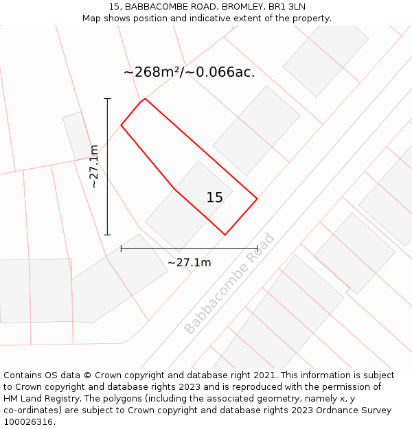 15, BABBACOMBE ROAD, BROMLEY, BR1 3LN: Plot and title map