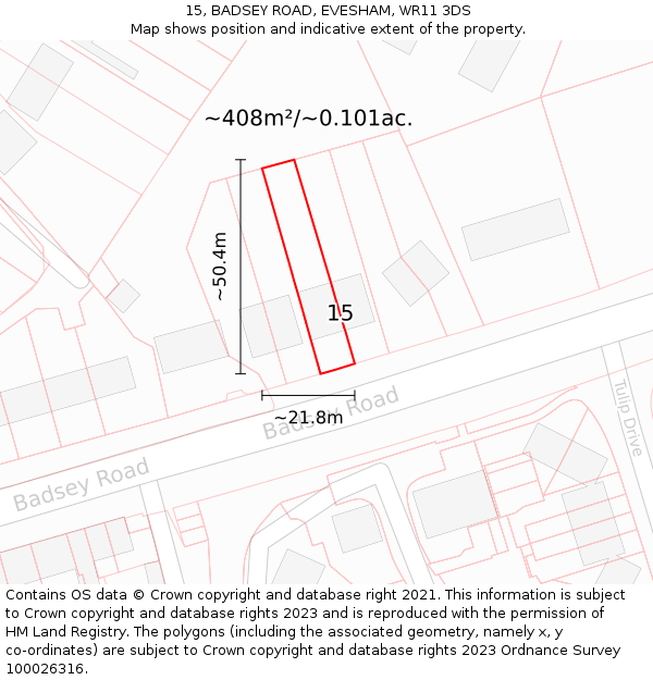 15, BADSEY ROAD, EVESHAM, WR11 3DS: Plot and title map