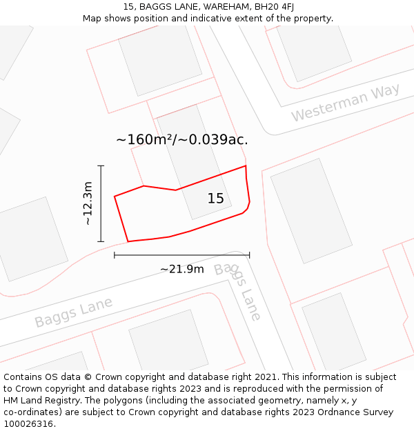 15, BAGGS LANE, WAREHAM, BH20 4FJ: Plot and title map