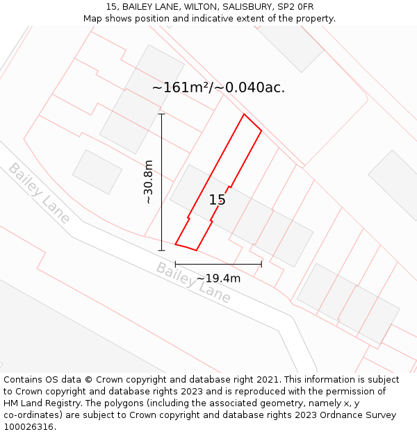 15, BAILEY LANE, WILTON, SALISBURY, SP2 0FR: Plot and title map