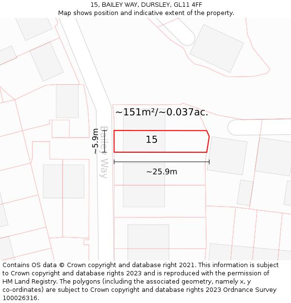 15, BAILEY WAY, DURSLEY, GL11 4FF: Plot and title map