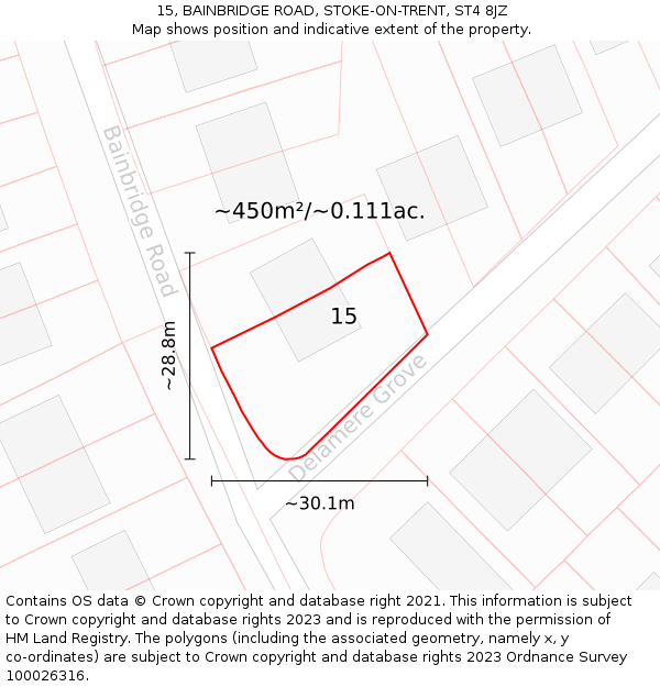 15, BAINBRIDGE ROAD, STOKE-ON-TRENT, ST4 8JZ: Plot and title map