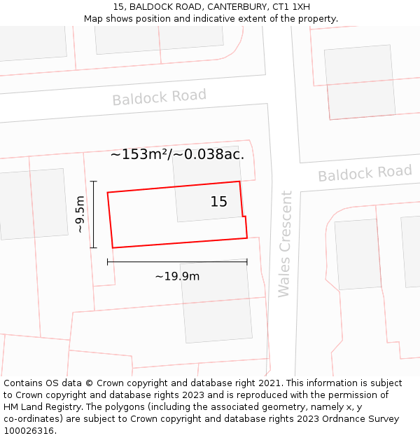 15, BALDOCK ROAD, CANTERBURY, CT1 1XH: Plot and title map